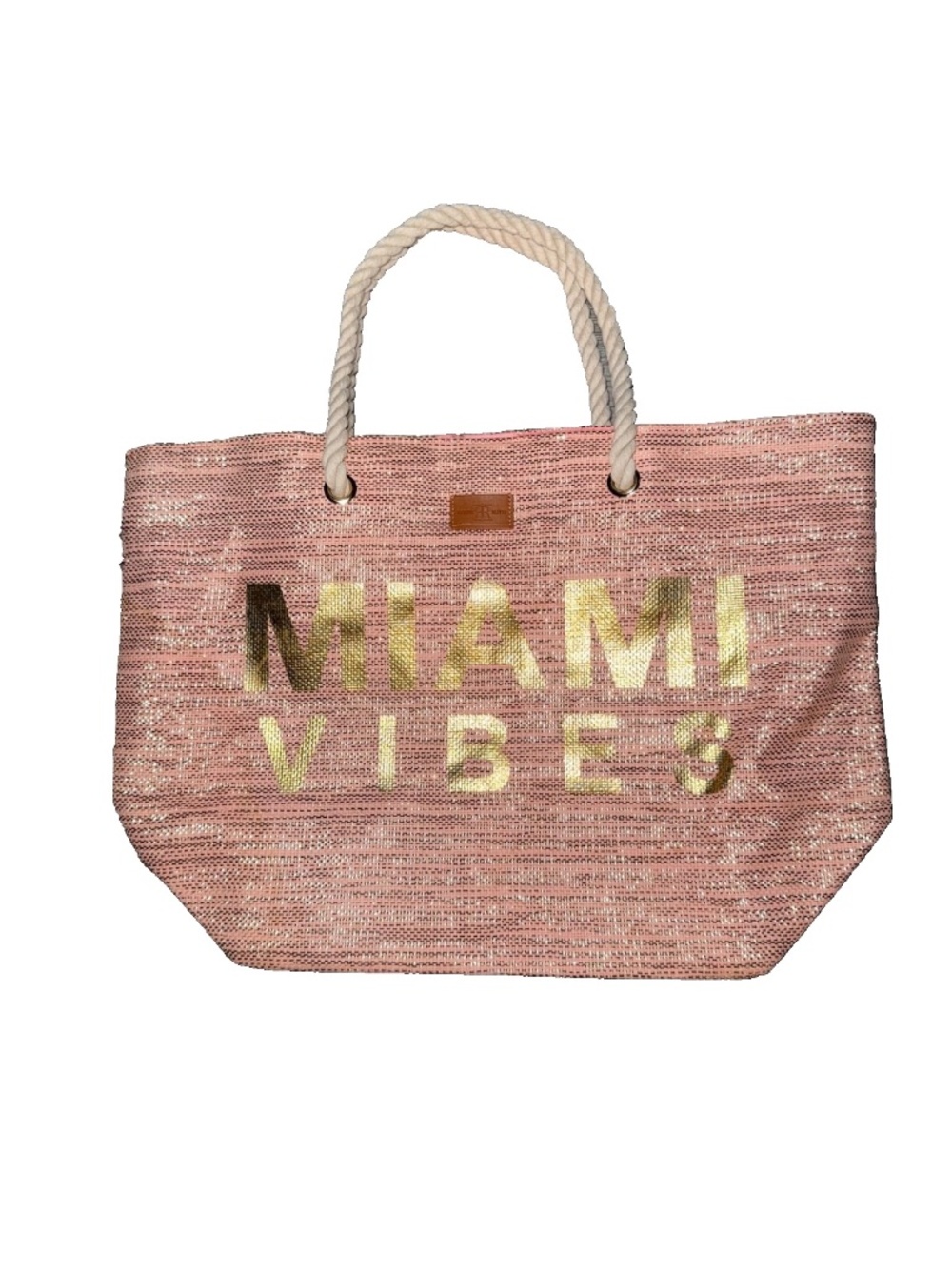 Robin Ruth MIAMI VIBES Tote Shoulder Bag Beach Bag Straw Pink Gold Metallic NWT